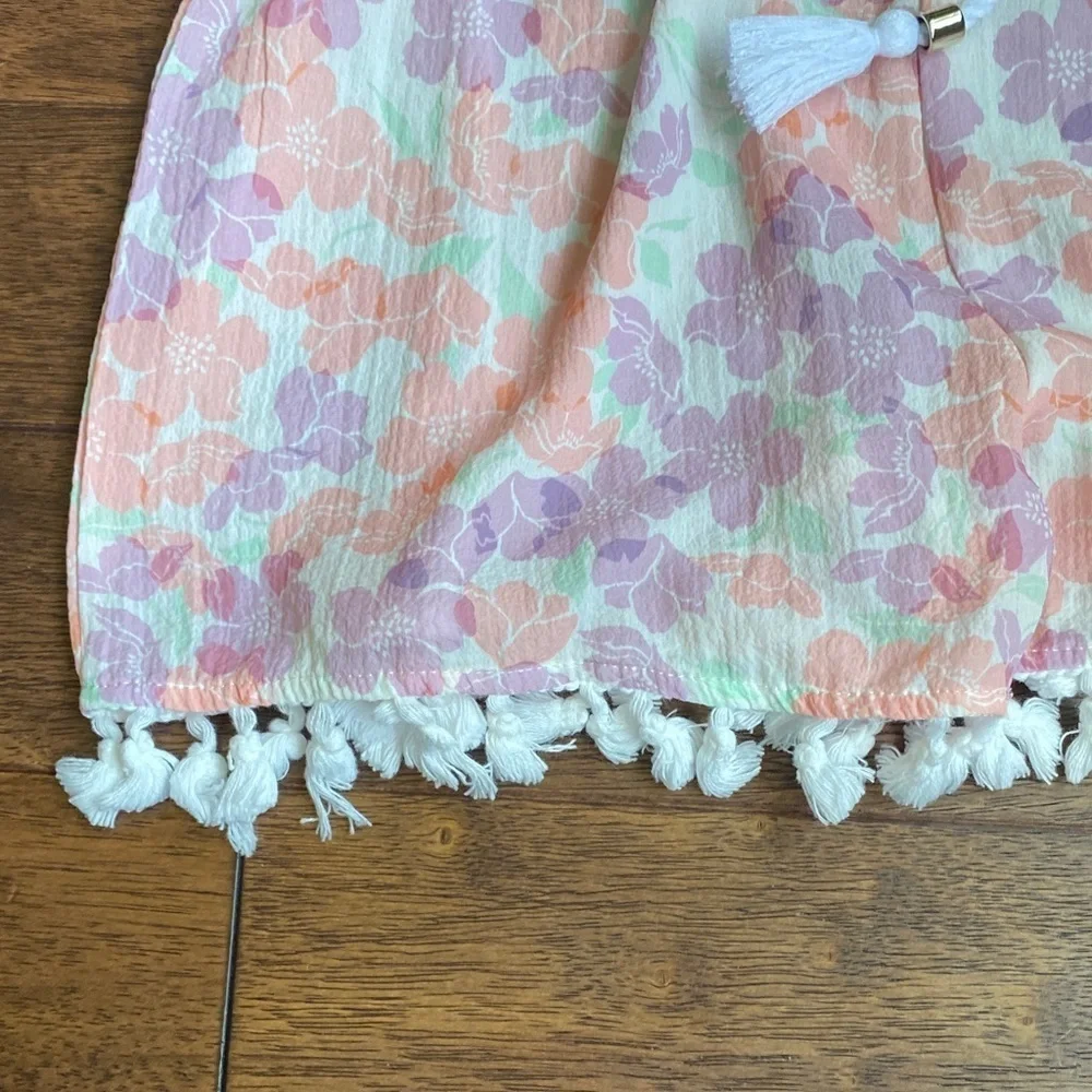 Pastel Floral Kids Romper with Tassel Trim